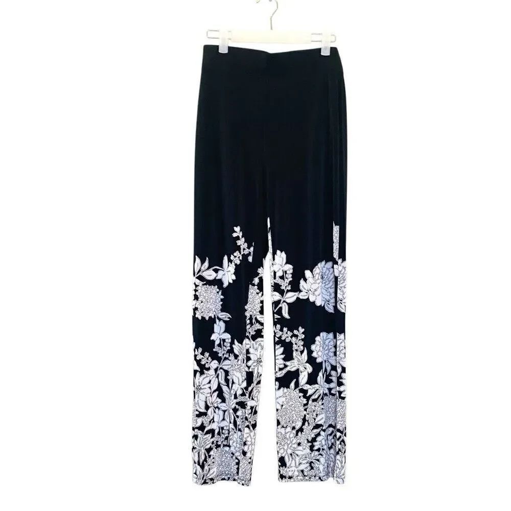 INC International Concepts Floral Wide Leg Pull-on Pants Black White XS